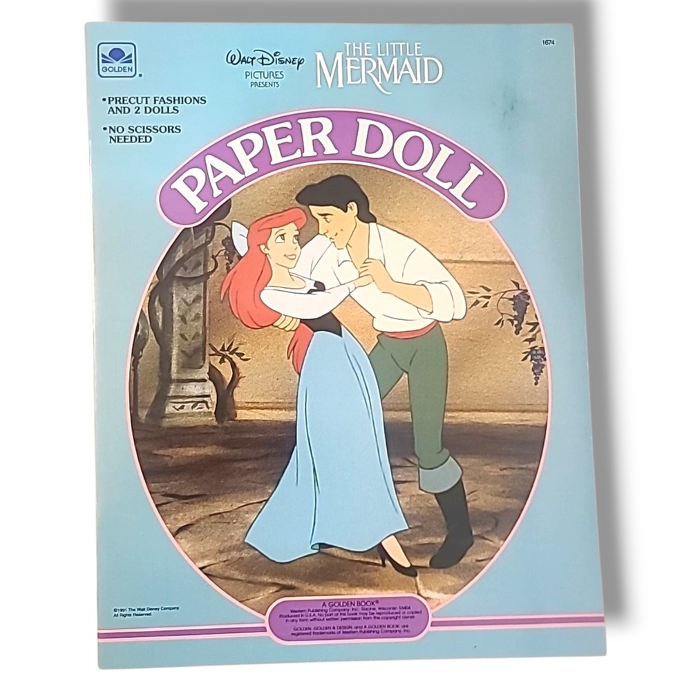 Disney Little Mermaid Paper Doll Golden 1674 Ariel & Eric Uncut NOS 1991‎